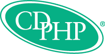 A green oval with the letters cdph in it.