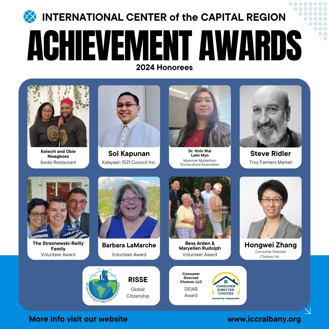 A poster of the international center of the capital region achievement awards honorees.